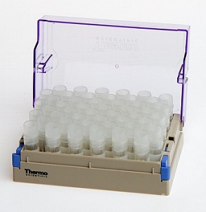 new Thermo Scientific Universal Latch Rack for use with 2 mL and 5 mL Thermo Scientific Nunc Cryobank tubes