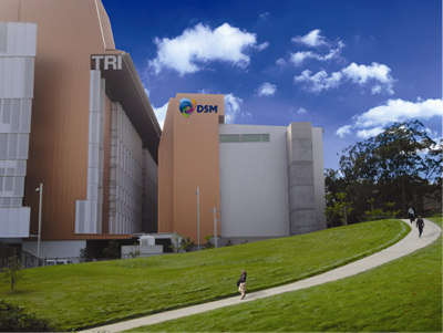 DSM Biologics Brisbane (center) adjacent to the Translational Research Institute of Queensland