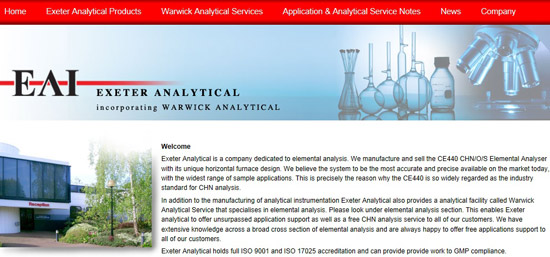 Exeter Analytical Launches New Website to provide in-depth information